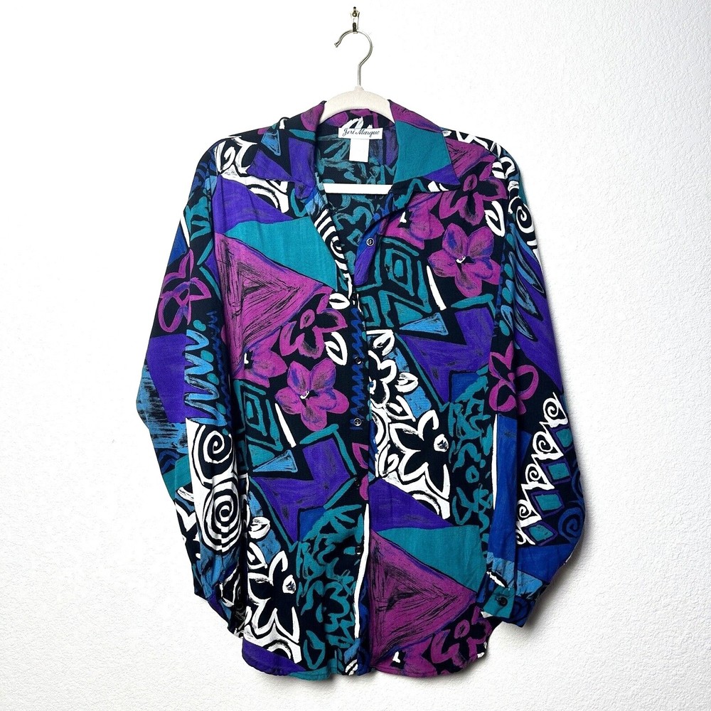 Jeri Marque Top Size 12 Blouse Longsleeve Button Up Bishop Peasant Sleeve Collar